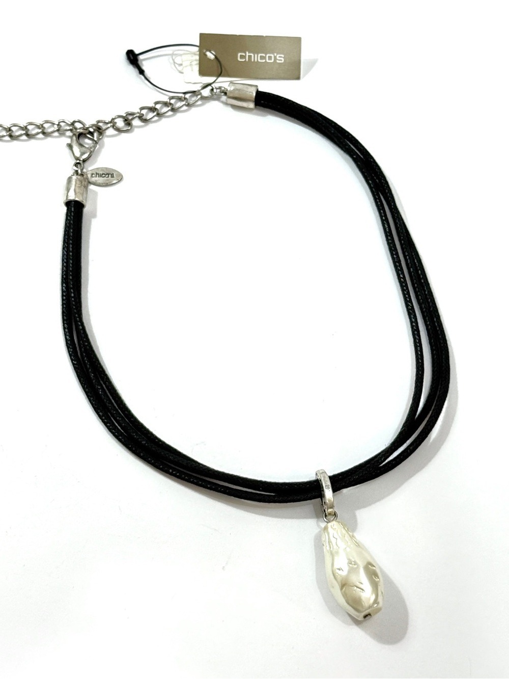 Chico's Black Cord Pearl Pendant Necklace Removable Pendant NWT